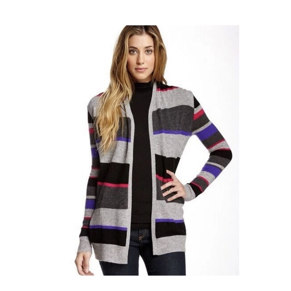 $370 InCashmere Stripe Cashmere Duster Medium